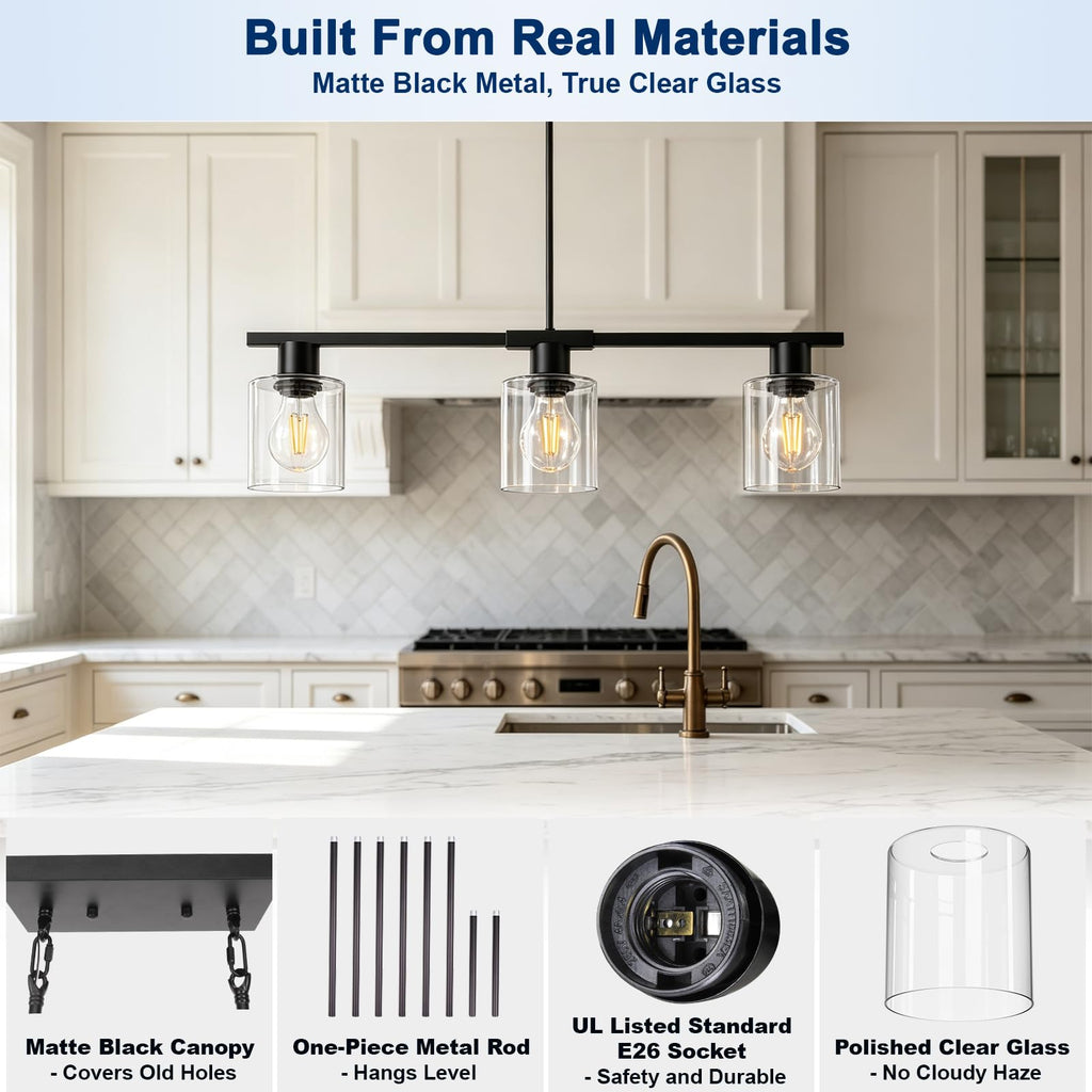 Pendant Lights Kitchen Island, Glass Linear Hanging Fixture