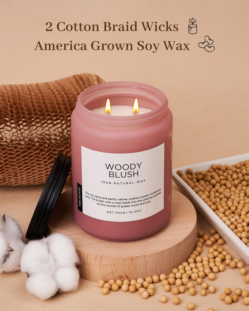 Large Rose Oud Scented Candles, 19.4oz Natural Soy Wax, 110-Hour
