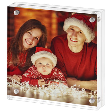8x8 Acrylic Picture Frame, Clear Frameless 8x8 Inches Photo Frames with Magnetic, Double Sided Transparent Desktop