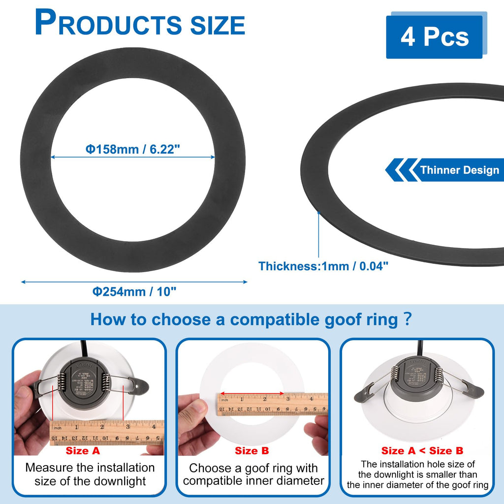 4 Packs Home Lighting Ceiling Medallions 6.22" ID and 10" OD, Metal Flat Round Goof Plate Cover Ring Decorative Trim