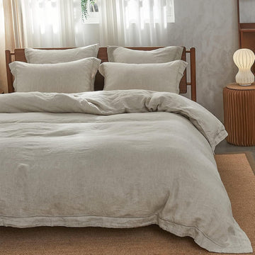 100% French Flax Linen Duvet Cover Set with Embroidery Washed - 3 Pieces (1 Duvet Cover with 2 Pillow Shams) with - Set of 3
