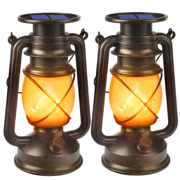 Lanterns Outdoor Waterproof, 2 Pack Bronze Flickering Flame Lights