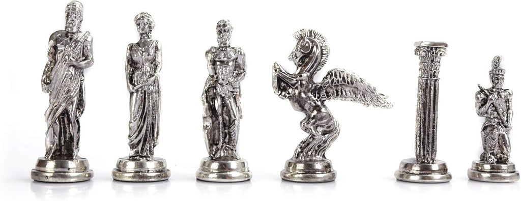 Medium Mythologic Pegasus Metal Chess Set for Adults,Handmade Pieces and Natural Solid Wooden Chess Board