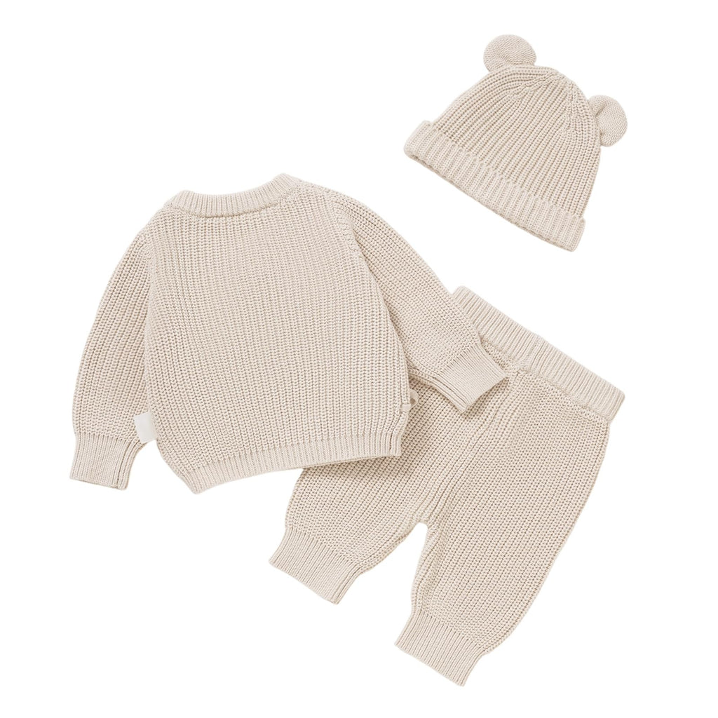 Baby Cotton Knit Set with Hat, Sweater and Pants, Coming Home Outfit (Light Camel, )