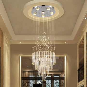 6-Light Flush Mount High Ceiling Chandelier, Modern Raindrop Crystal Chandeliers Pendant Light Foyer Chandelier Ceiling Led15.7 x 47.2 A100-B09YS1CSHP