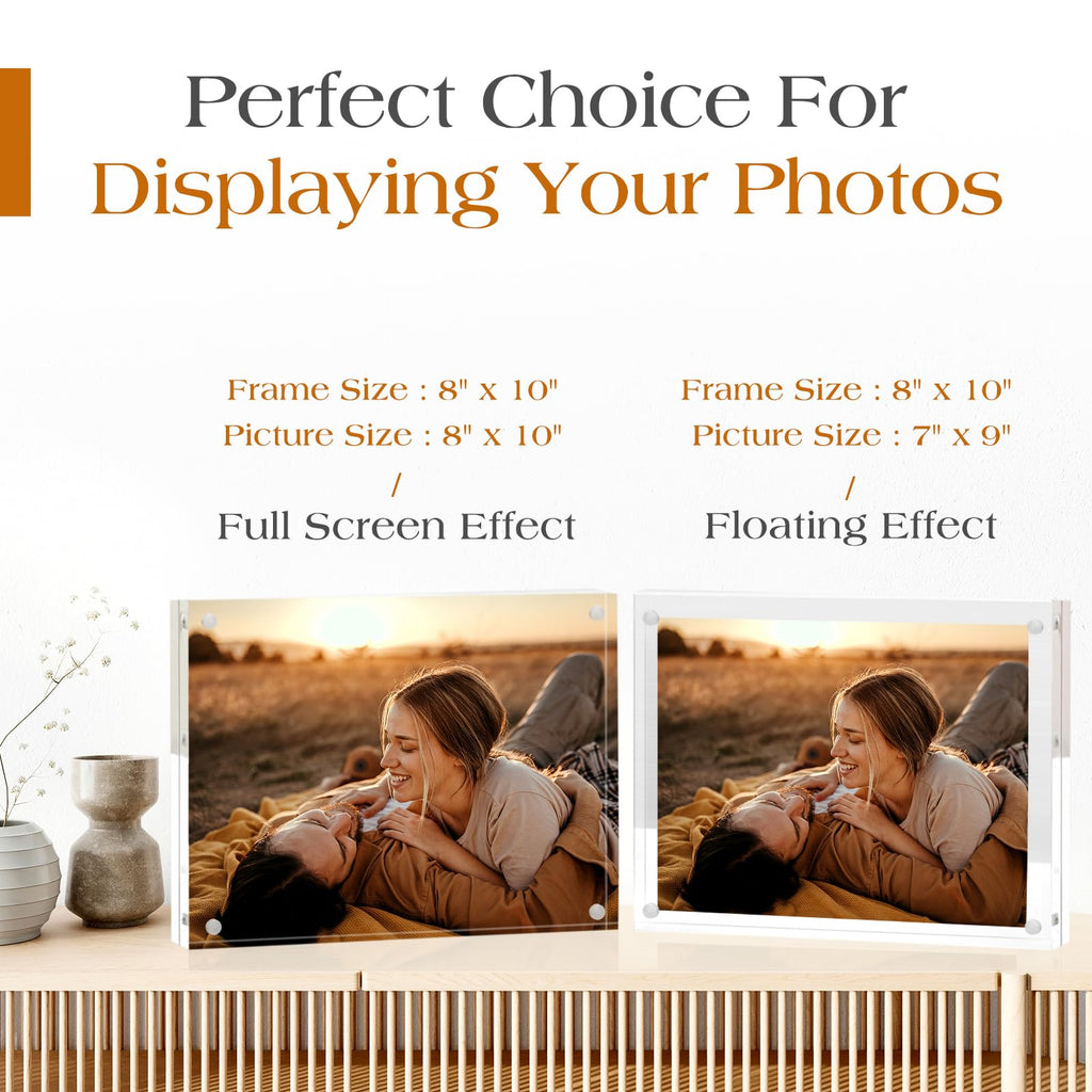 8x10 Acrylic Frame 2 Pack, 20MM Thicker Frameless Clear Picture Frames