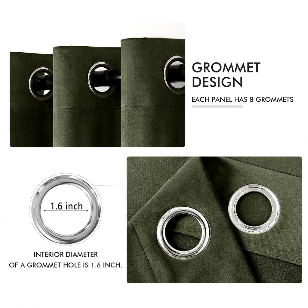 Olive Velvet Blackout Curtains Green 52 x 90 Inch Length 2 Panels