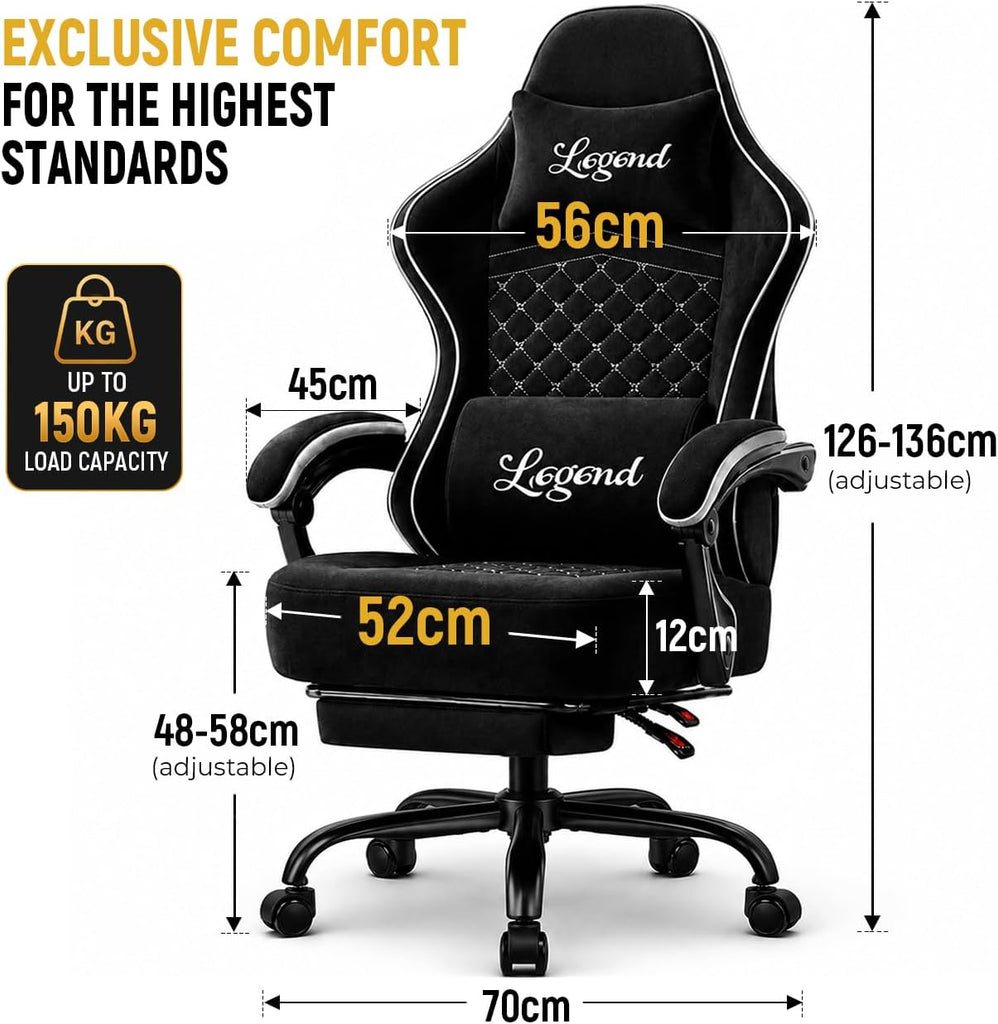Gaming Chair for Adults with Footrest, Ergonomic Computer Chair, 330 lb | Heavy Duty Load Capacity, 52 cm Wingless