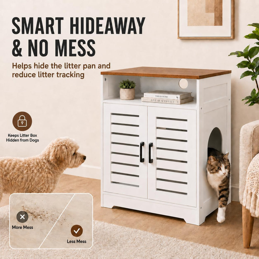 Cat Litter Box Enclosure, Odor Control Hidden Cabinet