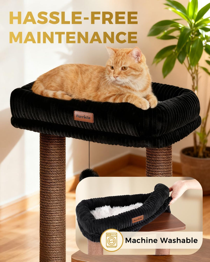 29" Small Cat Tree, Boho Wood Cat Tower with Sisal Scratching Post