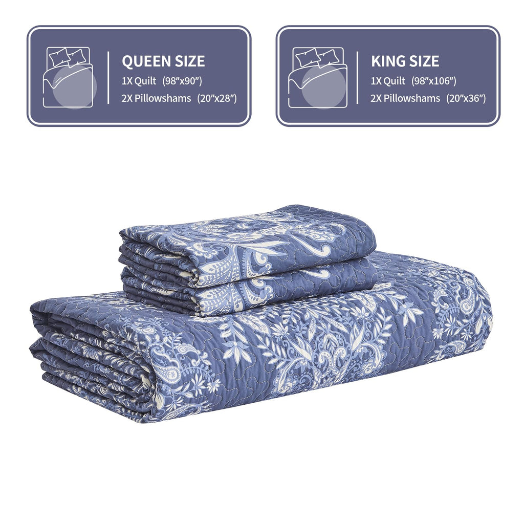 100% Cotton Quilt Set, Vintage Damask Floral, Insignia Blue