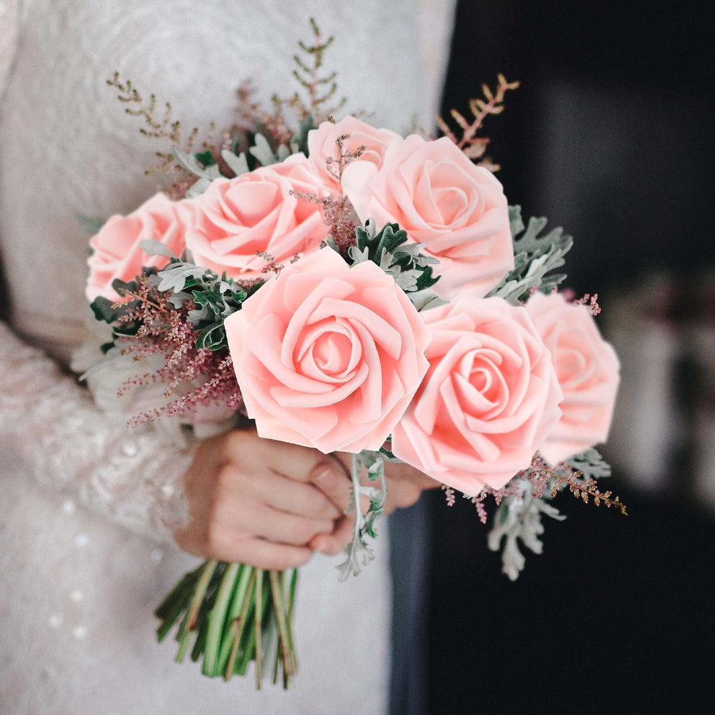 100 Pcs Artificial Rose Flowers, Pink