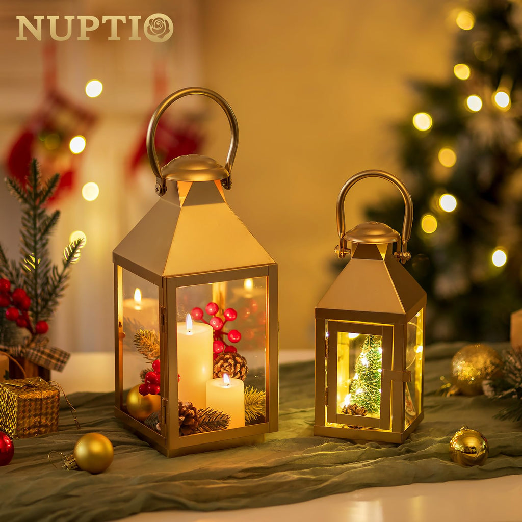 Gold Lanterns Decorative for Wedding, 11.2 Inch Lantern Decor