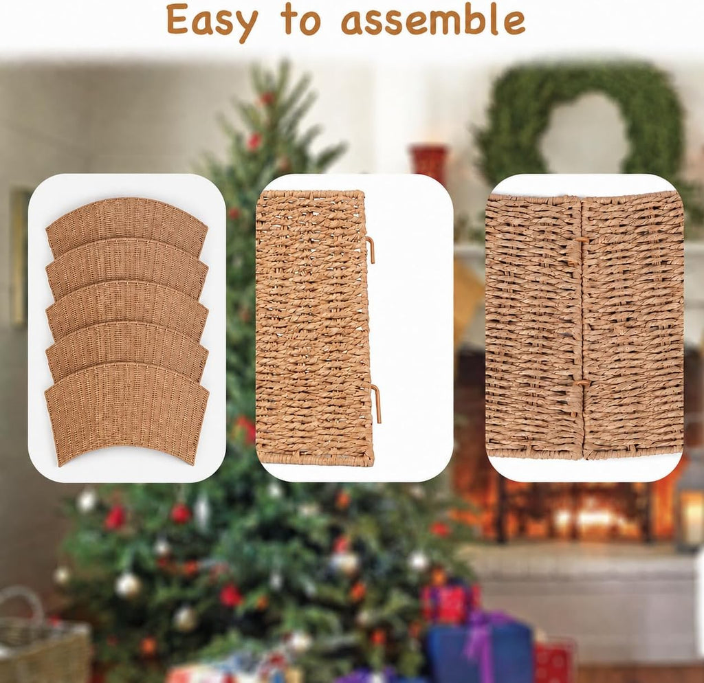 5-Piece Rattan Christmas Tree Collar, 26" Handmade Woven Christmas Tree Ring, Xmas Tree Base Cover, Holiday Tree