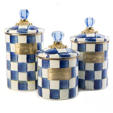 Enamel Canister Set, Blue-and-White Royal Check