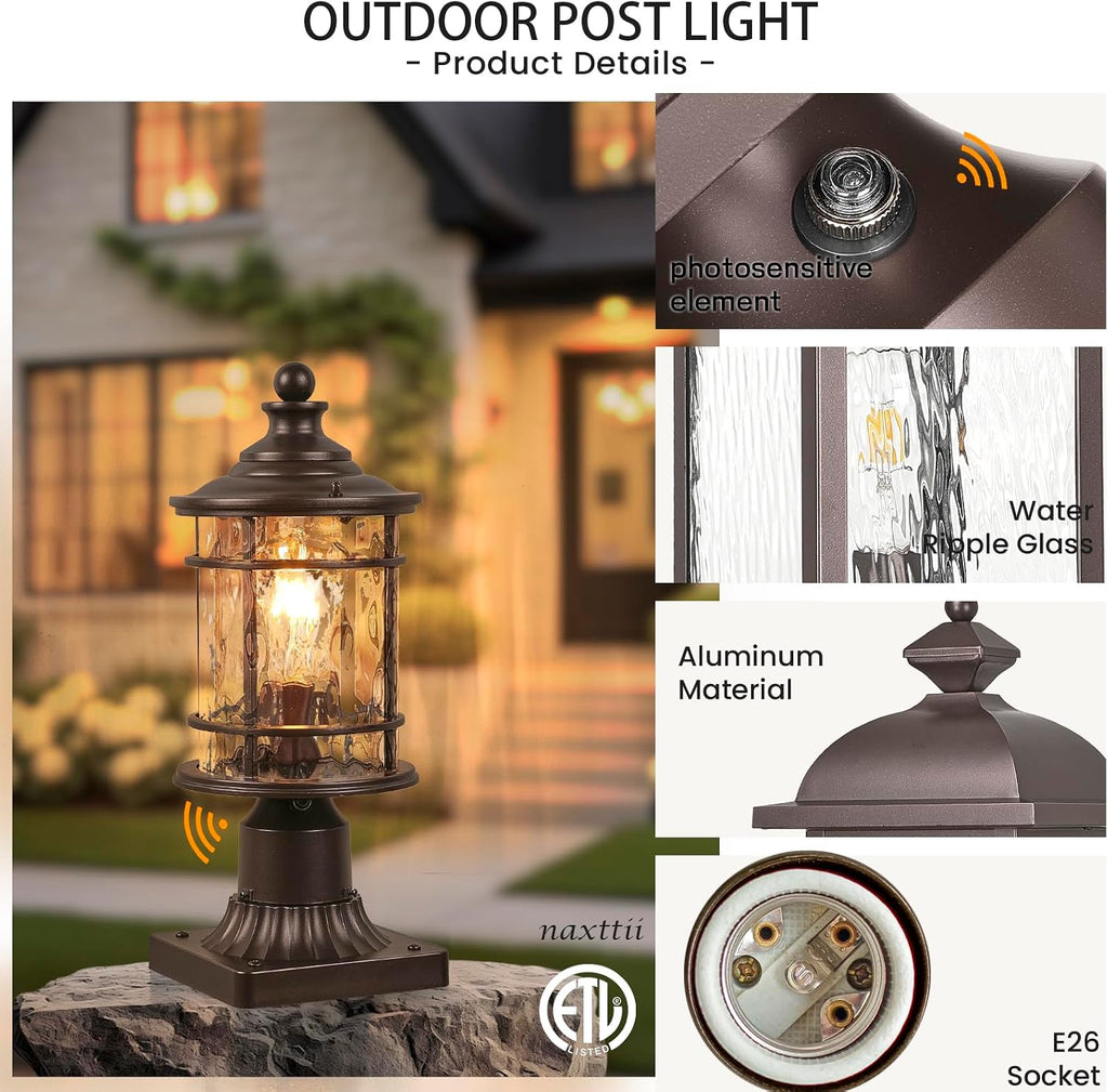 Dusk to Dawn Outdoor Post Lights Waterproof Aluminum Lamp Posts Outdoor Lighting 15 Inch Height ORB Finish Pole