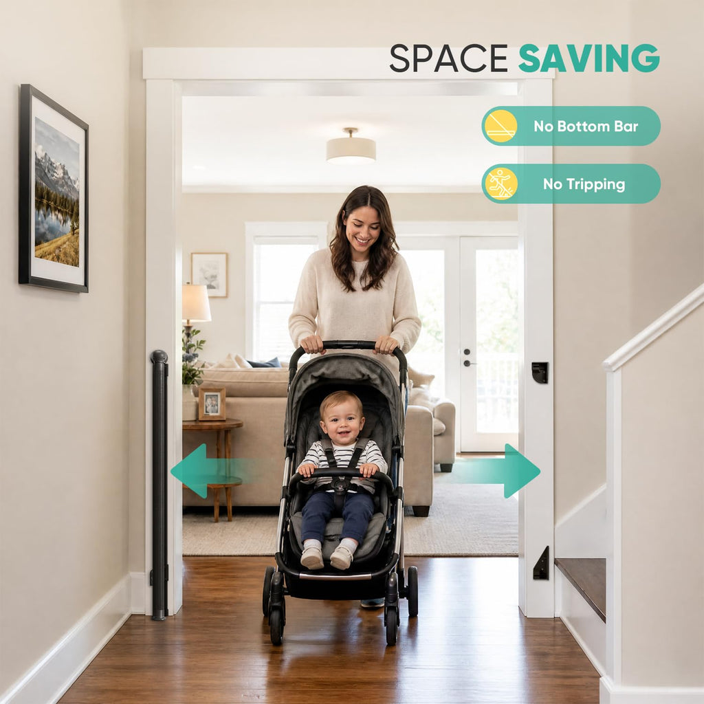 Retractable Baby Gates for Stairs, 34" Tall Expands to 55" Wide