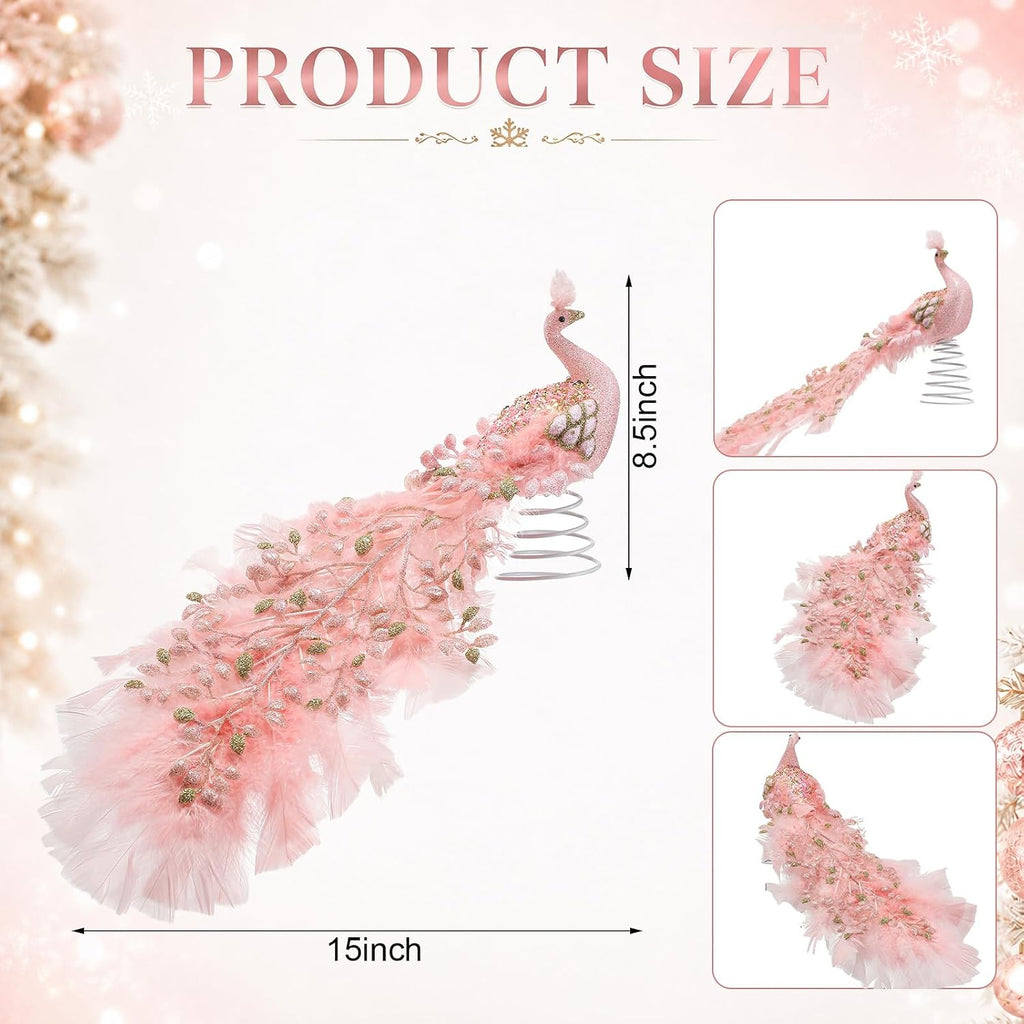 15 Inch Christmas Peacock Tree Topper, Glitter Peacock Feather Ornaments