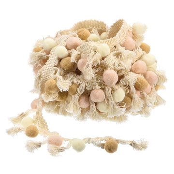 Pom Pom Ball Fringe Trim, Ribbon Sewing DIY Crafts Accessory Curtain Clothes Pillow Decoration, Beige - 2 Yards