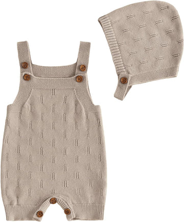Newborn Girl Boy Outfit Baby Knit Romper Overall with Hat