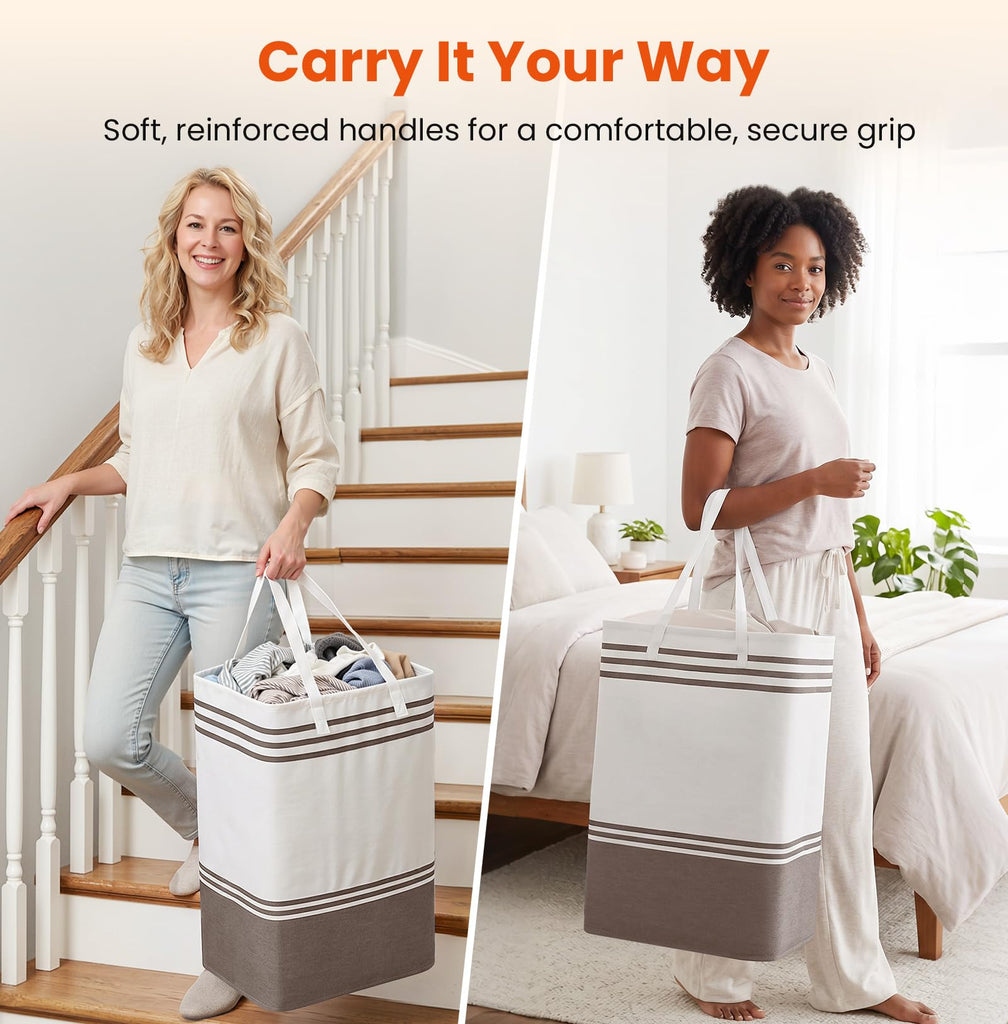 3-Pack Laundry Basket, Laundry Hamper, Khaki-88L