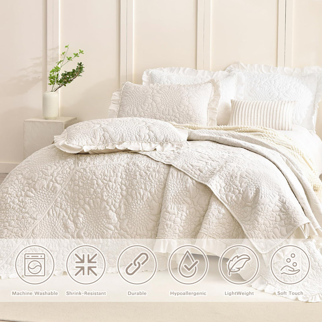 Wheat Oversized King Bedspreads 128x120 for Extra Bed, 3Pcs Stone-Washed Quilt Set Soft Bedding Set, Quilted Crinkled