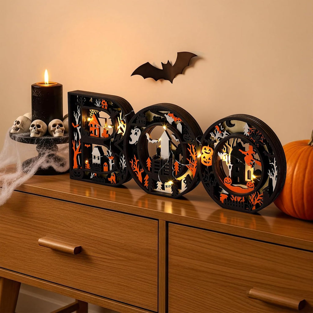Halloween Decor Indoor Boo Sign Marquee Light up Letters Table Decor