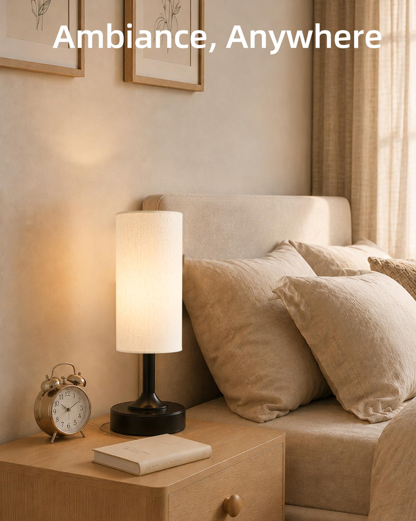 Cordless Table Lamp, Small Dimmable Bedside lamp with Timer