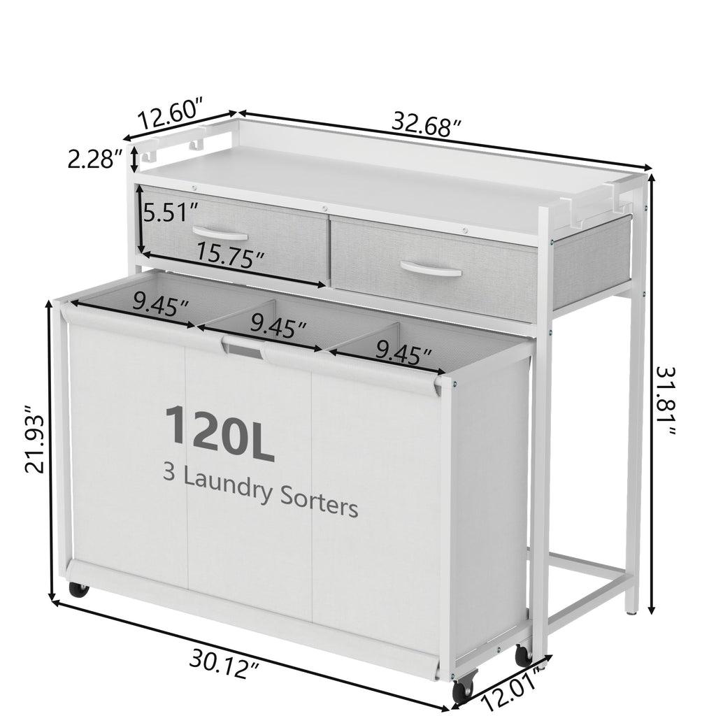 Laundry Hamper Laundry Basket with 3 Section Pull-Out Rolling Bags, Laundry Sorter for Organization and Storage with