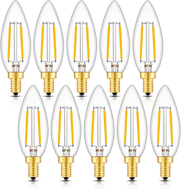 2W E12 B10 Dimmable LED Candelabra Bulb 2700K Warm White, 10 Pack