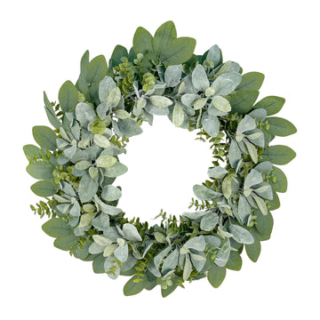 24 Inch Flocked Lambs Ear Wreath for Front Door Outside, All Season Winter Farmhouse Door Wreath, Cozy Rustic Wall &