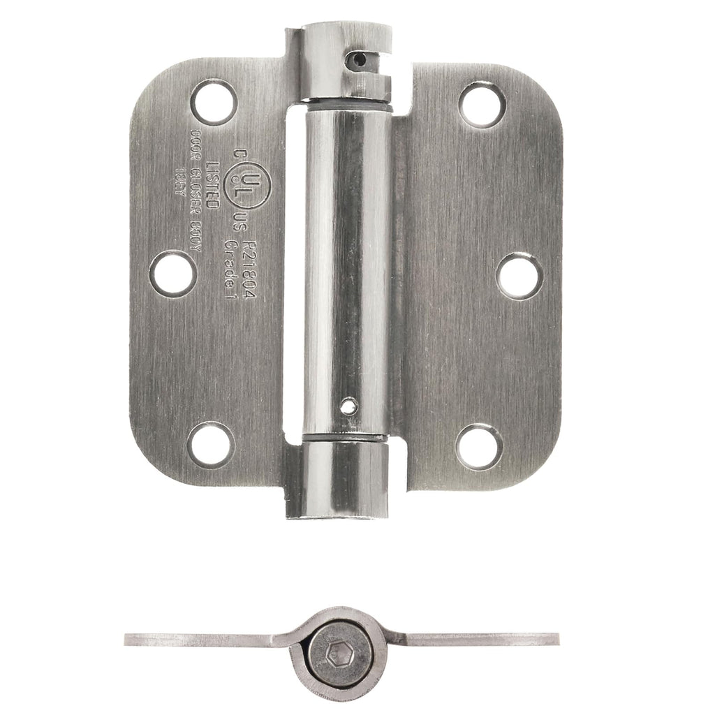 Self-Closing Door Hinge, 3.5 Inch x 3.5 Inch, 5/8-Inch Radius, Satin Nickel, 1-Piece, Hardware Included Temp