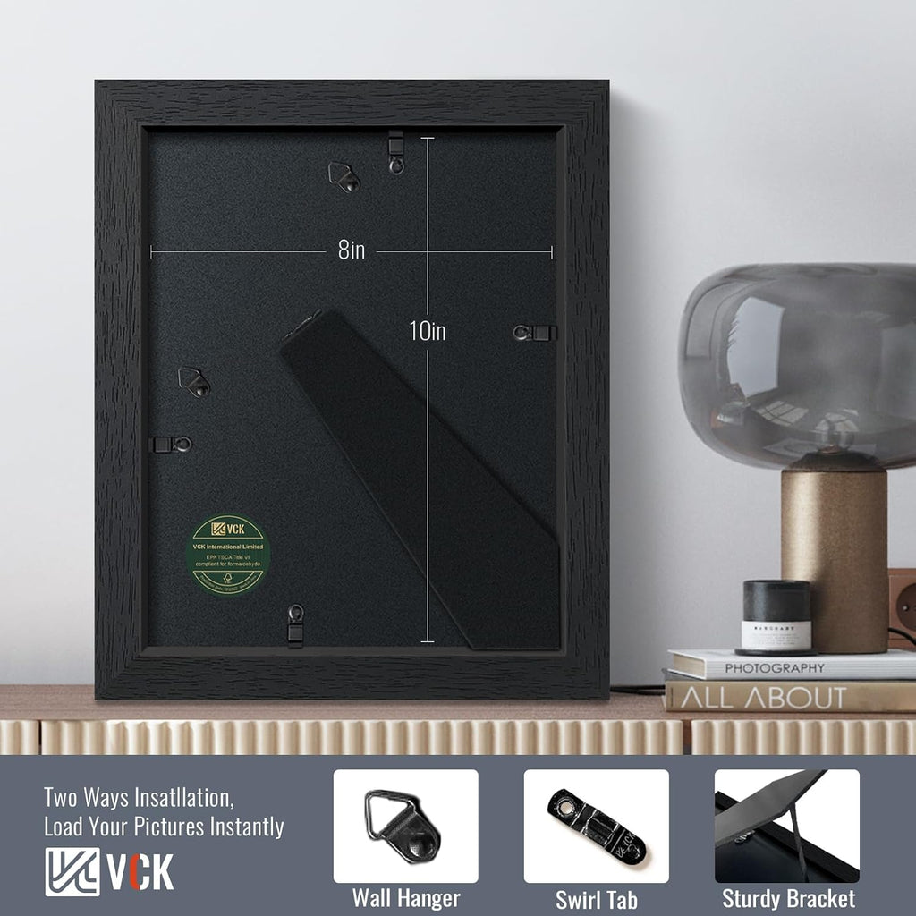 8x10 Picture Frame Set of 6, Elegant Black Wood Photo Frame | 1.1in Wide Border, Tabletop/Wall Hanging, HD
