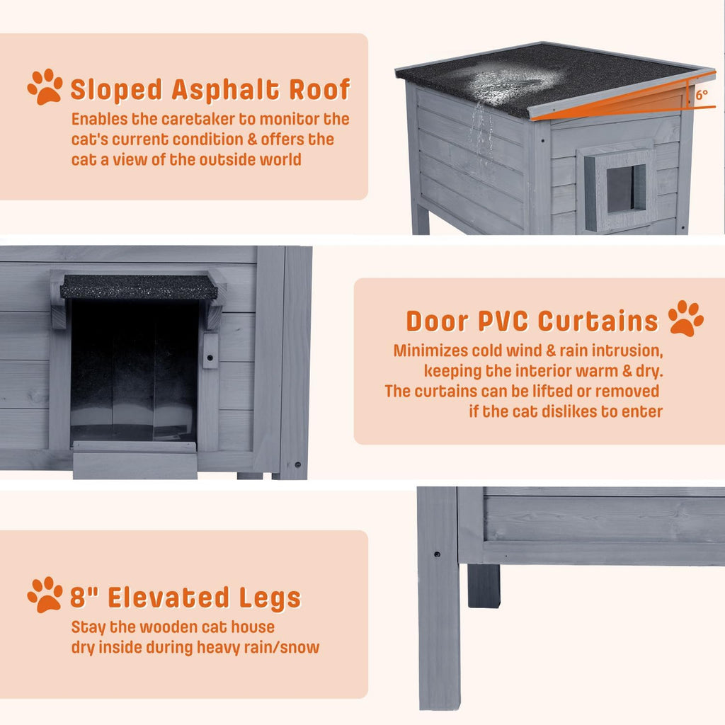Large Dual Insulated Outdoor Cat House Weatherproof, Grey