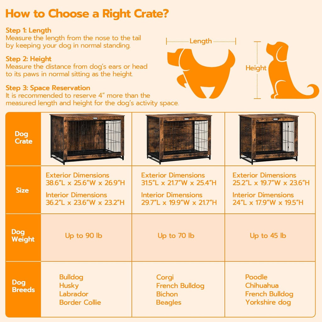 Dog Crate Furniture, 38.6" Large Dog Kennel Indoor, Wooden Cage with Pull-Out Tray