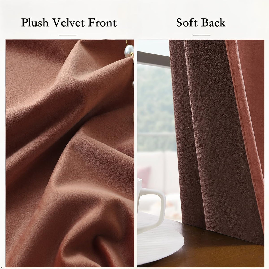 Wild Rose Pink Velvet Blackout Curtains 52x96inches, 2Pcs, Back Tab