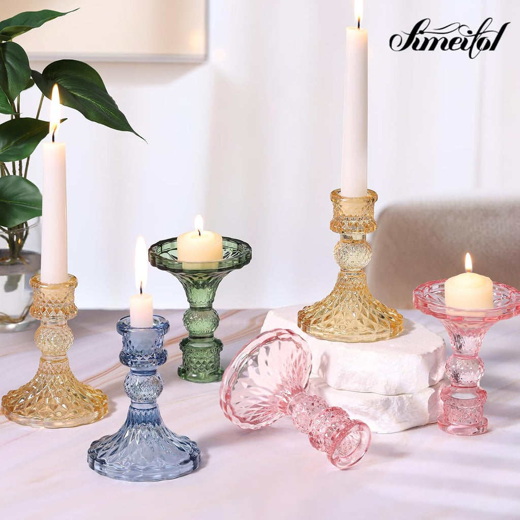 Glass Candle Holder Set of 12, Blue Taper Candle Holders Bulk, Vintage Candlestick Holders, Candle Stick Holder for