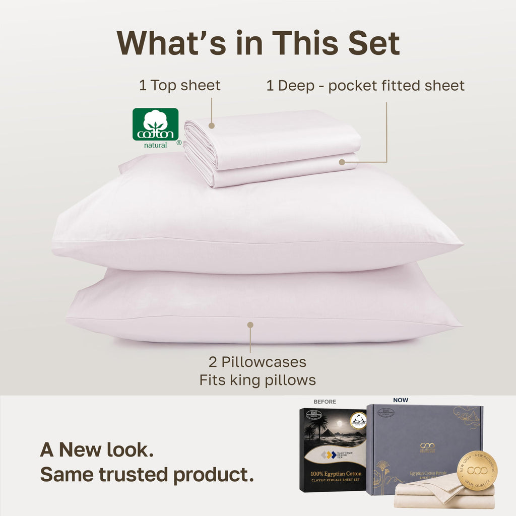 100% Egyptian Cotton Percale Sheets King, Soft Rose