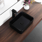 Black Vessel Sink,Rectangle 19"x15" Bathroom Sink Above Counter Porcelain Ceramic Small Sink Bowl Ceramic Vessel Sinks