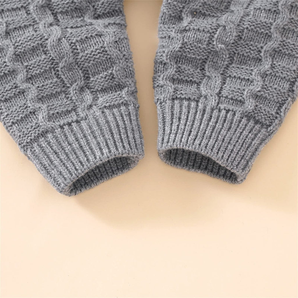 Baby Cable Knit Romper Set Front‐Button Jumpsuit with Pom‐Pom Beanie