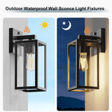 Dusk to Dawn Outdoor Wall Sconce, Black Waterproof Porch Light Fixture with E26 Socket & Glass Shade, Modern Exterior Lantern for Patio Entryway (2 Pack)
