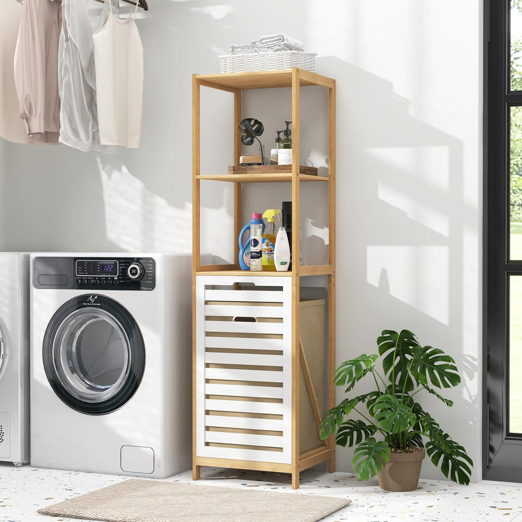 Tilt Out Laundry Hamper - Laundry Hamper Cabinet with 3 Tier Storage Shelves, Removable Laundry Basket, 51" Tall