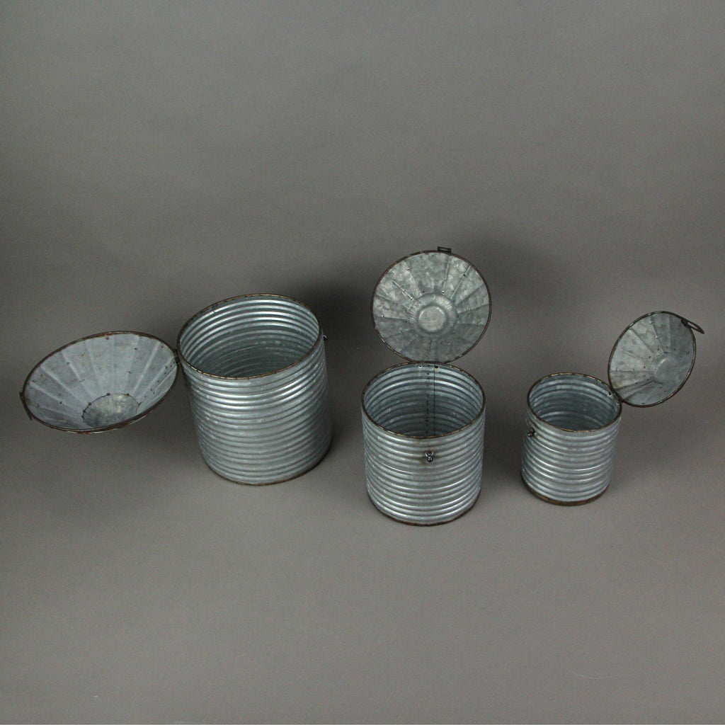 Set of 3 Farm Silo Canisters, 10.75 Inch Tall, Grey Galvanized Zinc Finish