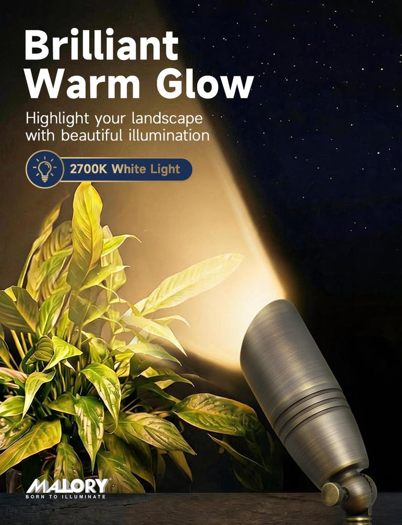 Brass Landscape Spotlights 12-Pack with Bulb Kit(S02), Low Voltage 12V AC/DC LED Outdoor Spot Uplights and Tree,PVC