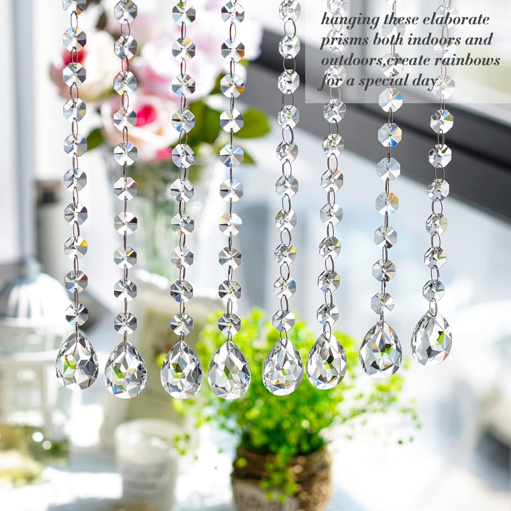 1ft Clear Crystal Prism Beads Strands, 10 Pack Chandelier Garland Crystals - Bauhinia Prism Pendant Gem Octagon Bead