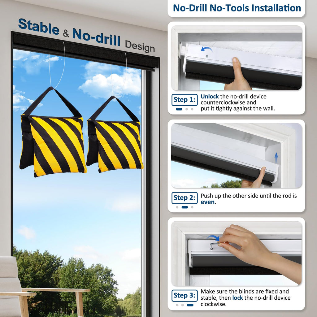 No-Drill Motorized Window Blinds with Remote, Black, "