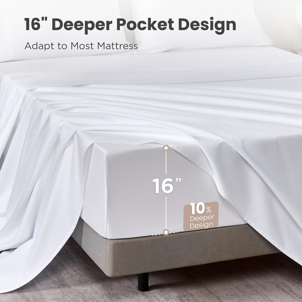 100% Cotton Sateen Sheet Set Full Size White - 4 Piece Set