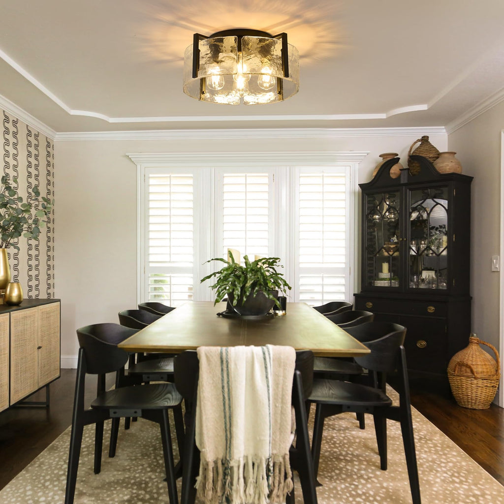 Black Semi Flush Mount Ceiling Light Fixture, 4-Light Modern Hallway Light Fixtures Ceiling Mount, Foyer Kitchen