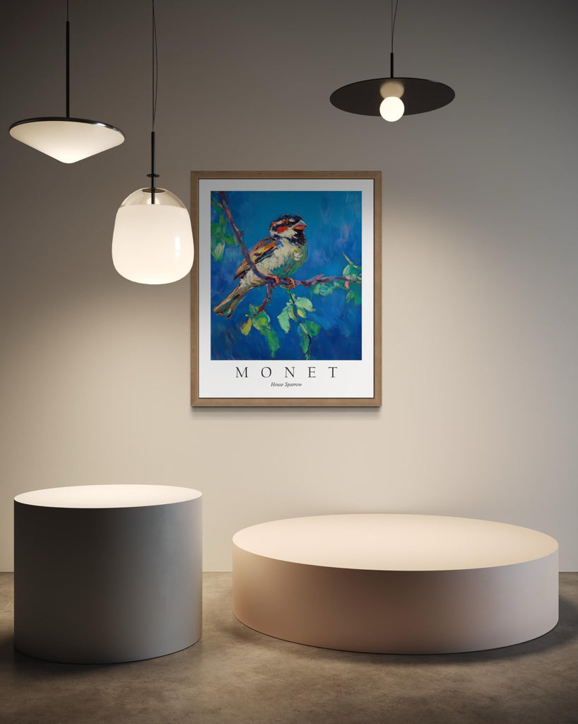 House Sparrow Inspired Claude Monet Bird Poster Art Print - Monet Wall Art Exhibition Collections Artwork Aesthetic