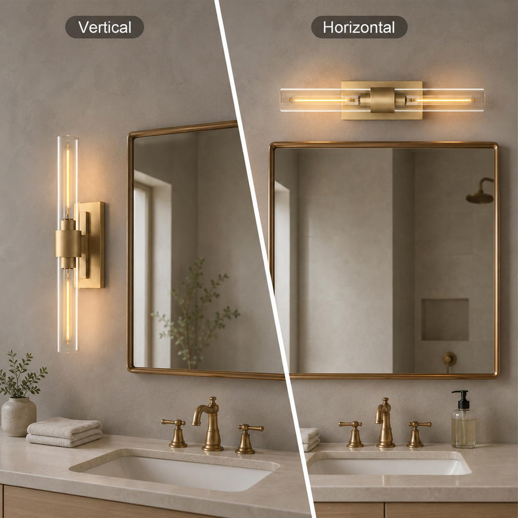 Gold Wall Sconces Set of Two - Hardwired Brass Light Fixture, Bulb Included